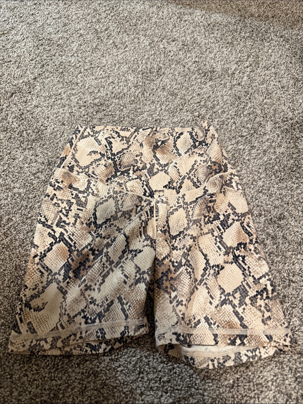 Offline by Aerie High-Rise Snake-Print Bike Shorts in Beige